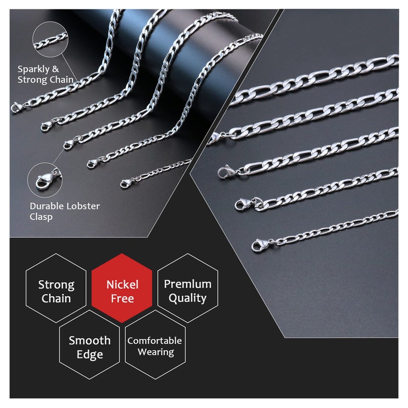 Monily Chain Necklace for Men 5MM 16 Inches Stainless Steel Figaro Link Chain for Women Mens - Image 2